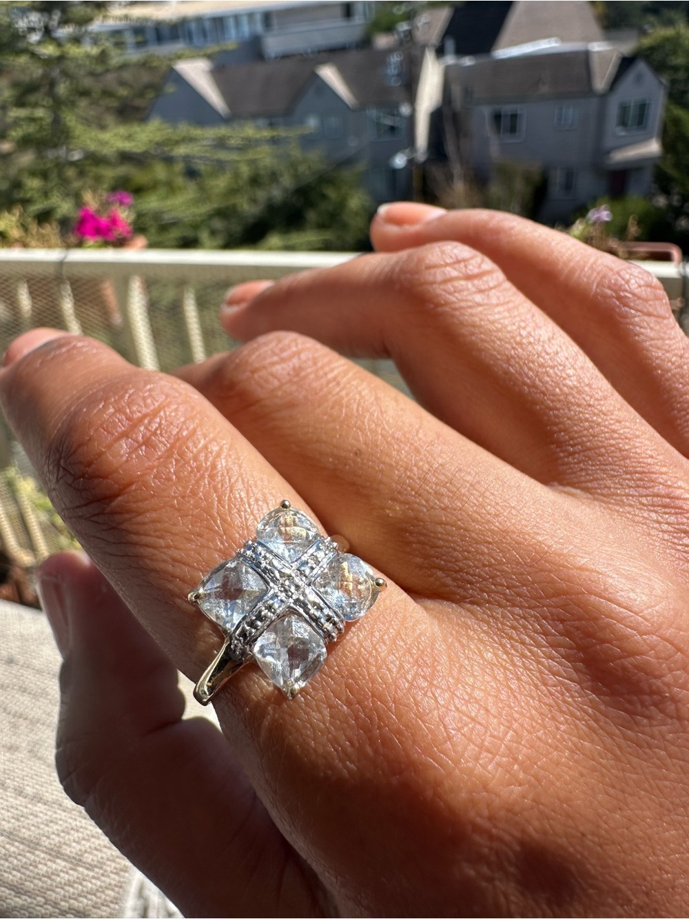 Vintage 10k White Topaz Cluster Ring